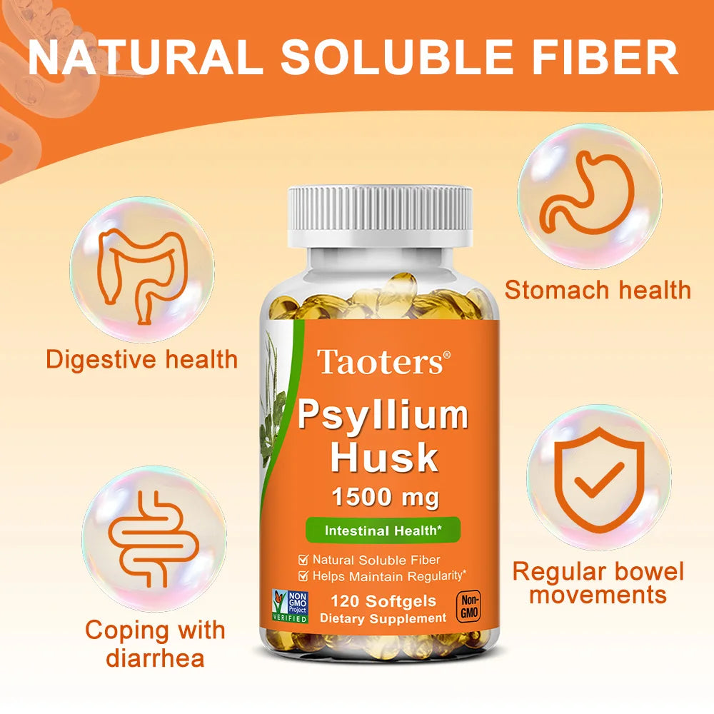 Psyllium Husk Supplement-Natural Soluble Fiber,Promotes Digestion,Supports Immunity,and Promotes Intestinal Health,120 Capsules