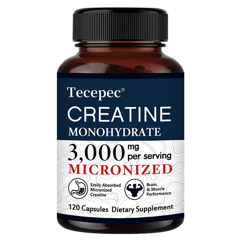 Creatine Monohydrate 3000 mg Capsules, Supports Pre-Workout and Healthy Muscles, Focus & Memory, Easy to Absorb, Easy to Swallow