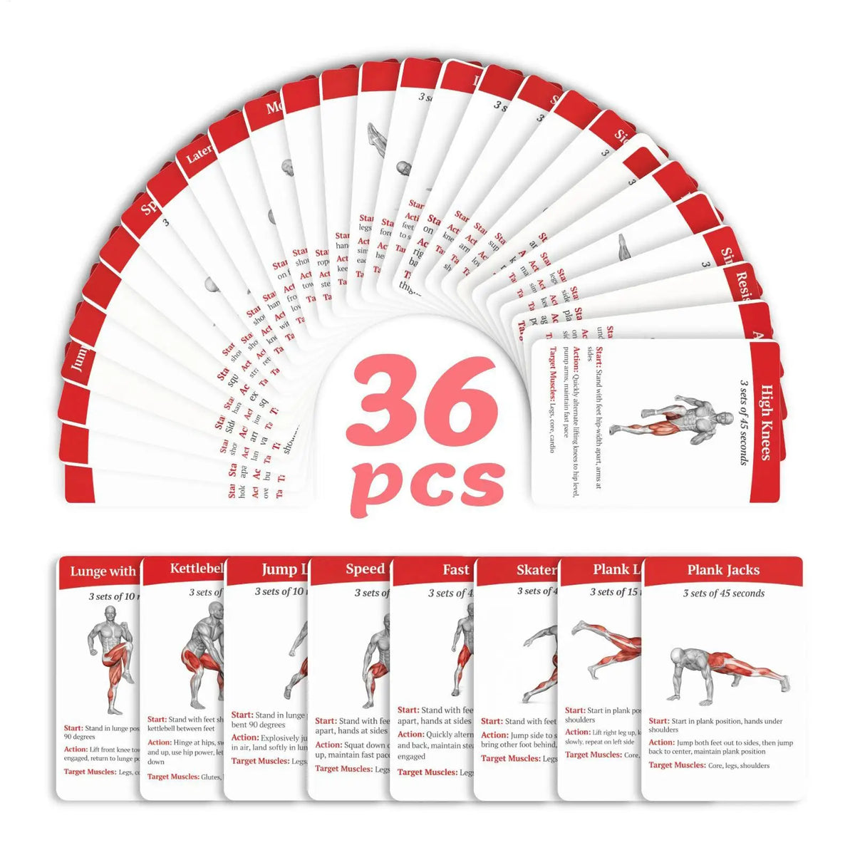 Workout Cards Exercise Deck 36pcs Portable Fitness Training Guide Home Gym Workout Cards for Women Men Beginner Advanced Train