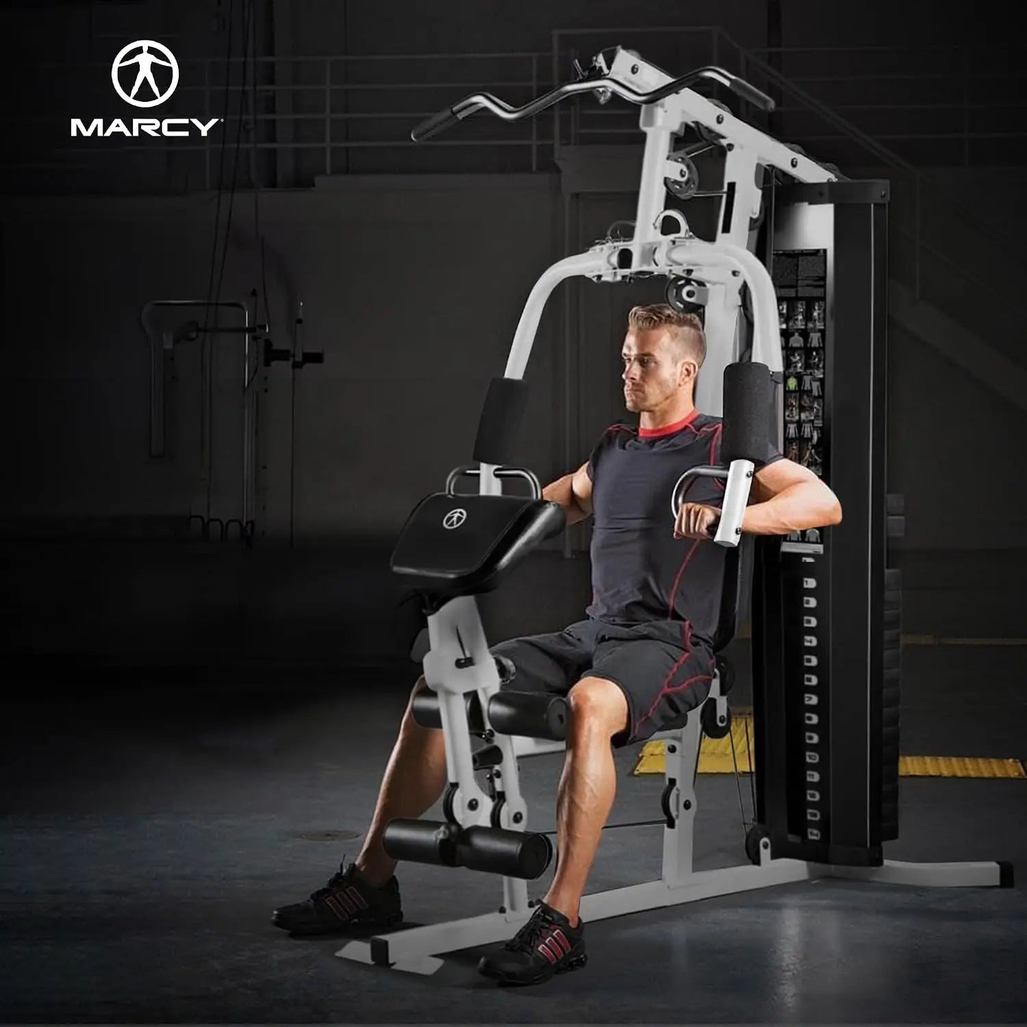 Home Gym Workout Station with Curl Pad, Lat Pulldown, Leg Developer & Weights, White, Custom