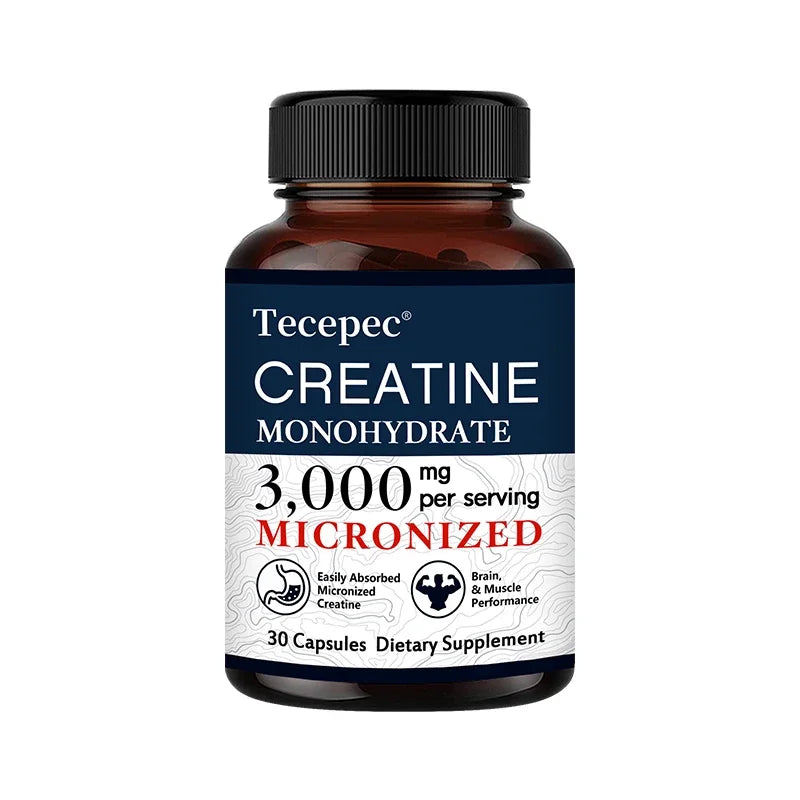 Creatine Monohydrate 3000 mg Capsules, Supports Pre-Workout and Healthy Muscles, Focus & Memory, Easy to Absorb, Easy to Swallow