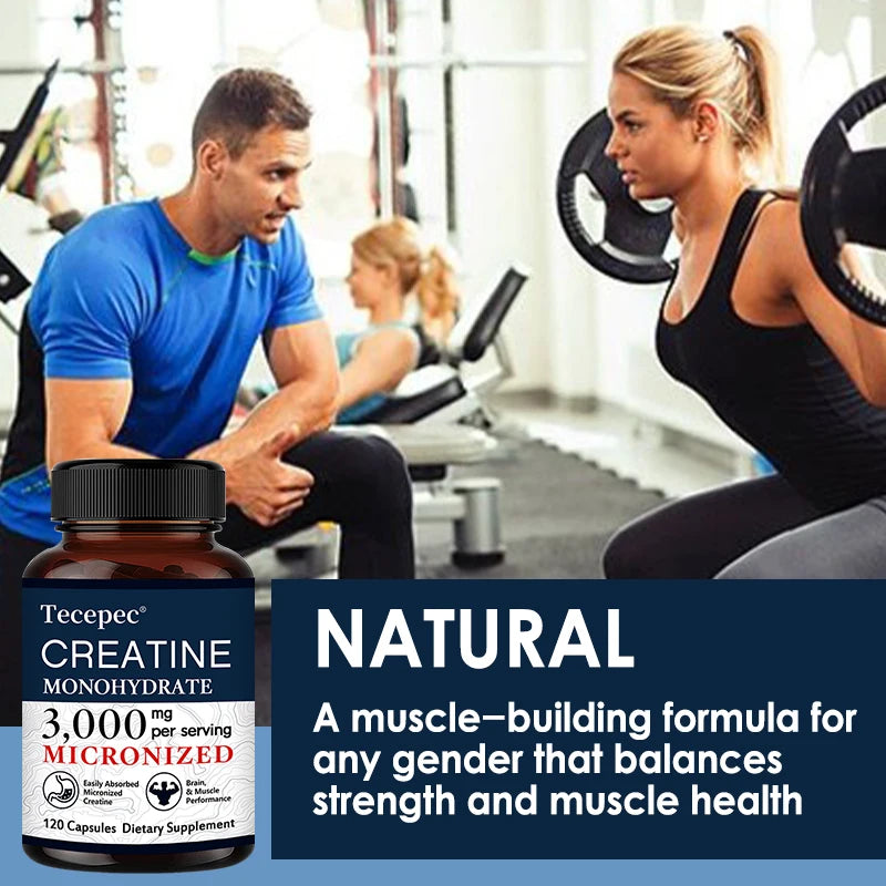 Creatine Monohydrate 3000 mg Capsules, Supports Pre-Workout and Healthy Muscles, Focus & Memory, Easy to Absorb, Easy to Swallow