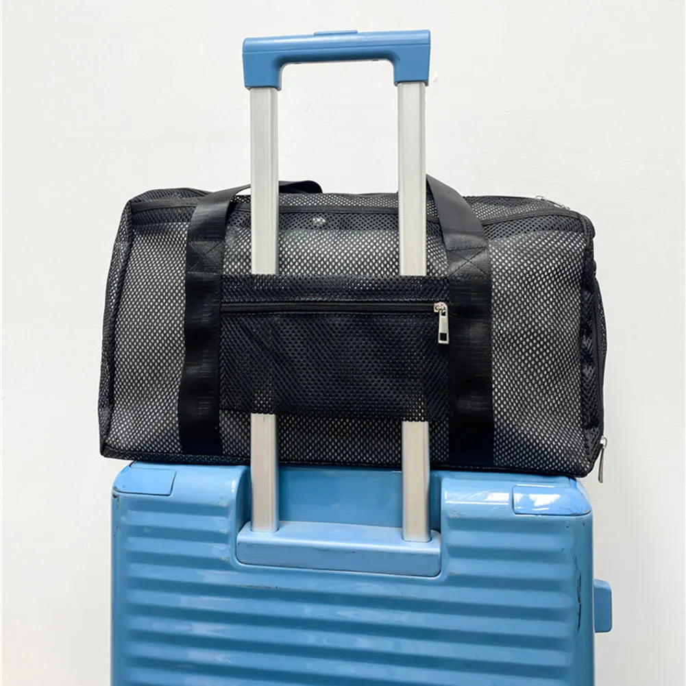 Mesh Travel Duffle Bag Overnight Weekender Bags with Shoe Compartment Carry On Sport Bag Large Capacity for Swim Beach Camp