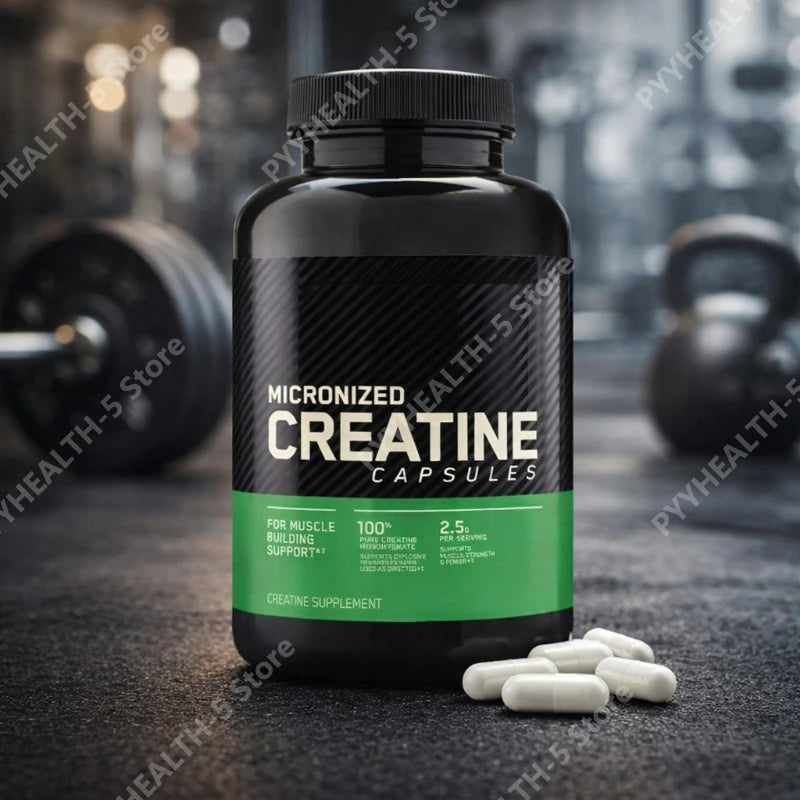 Creatine Monohydrate Supplement 60 Capsules Muscle Strength Fitness Pre-Workout Post-Workout Muscle Recovery Non-GMO Gluten-Free