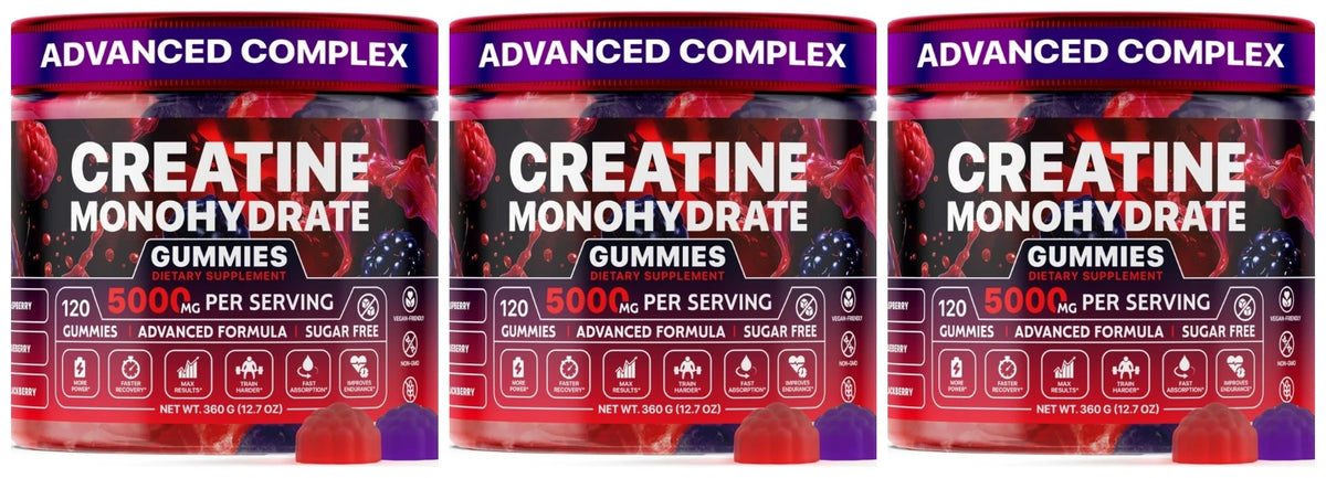 Creatine Monohydrate Gummies Raspberry & Blackberry Flavor Sugar Free for Men and Women Pre Workout Creatine Supplement 120count