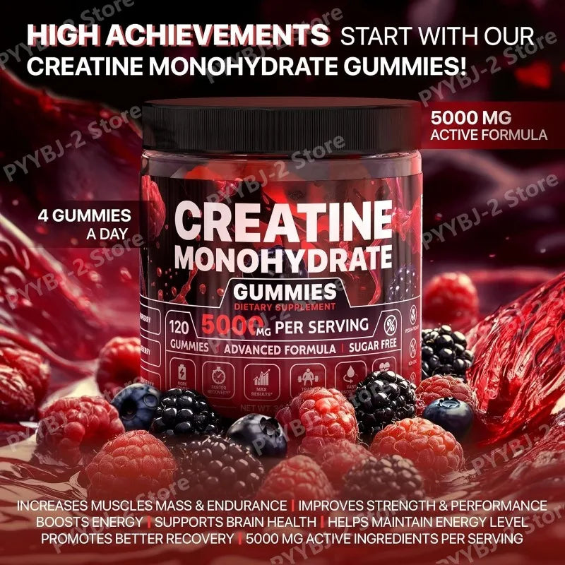 Creatine Monohydrate Gummies Raspberry & Blackberry Flavor Sugar Free for Men and Women Pre Workout Creatine Supplement 120count