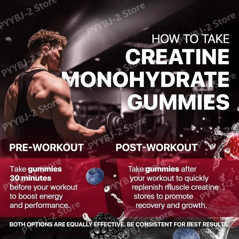 Creatine Monohydrate Gummies Raspberry & Blackberry Flavor Sugar Free for Men and Women Pre Workout Creatine Supplement 120count