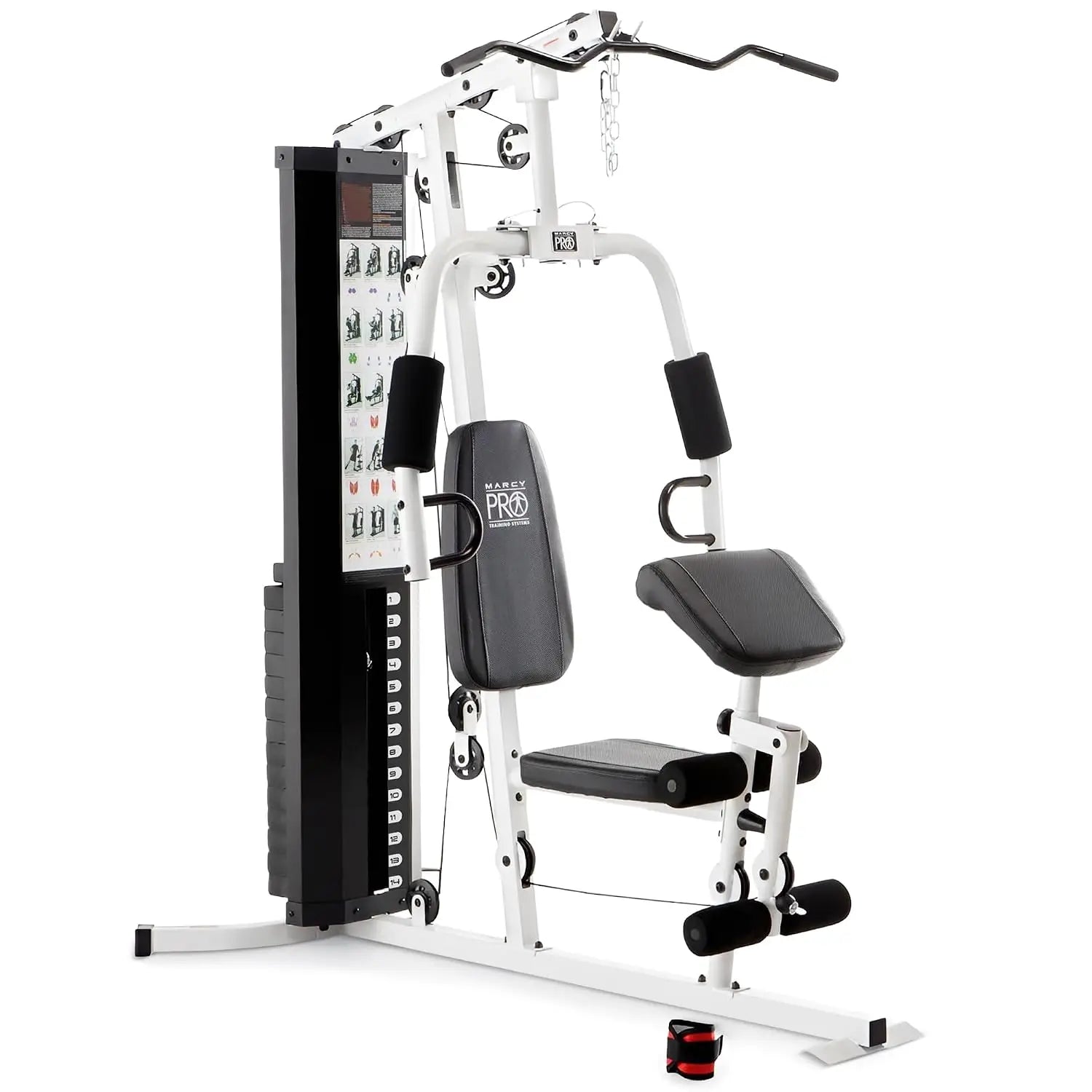 Home Gym Workout Station with Curl Pad, Lat Pulldown, Leg Developer & Weights, White, Custom