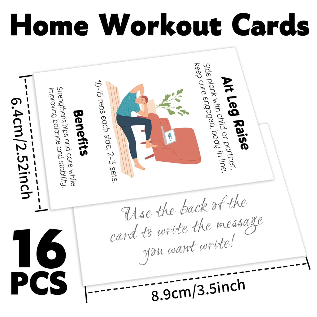 16pcs Home Workout Exercise Cards,Illustrated Guide With Instructions,Portable Fitness Flashcards For Training,Yoga,Fitness Gift