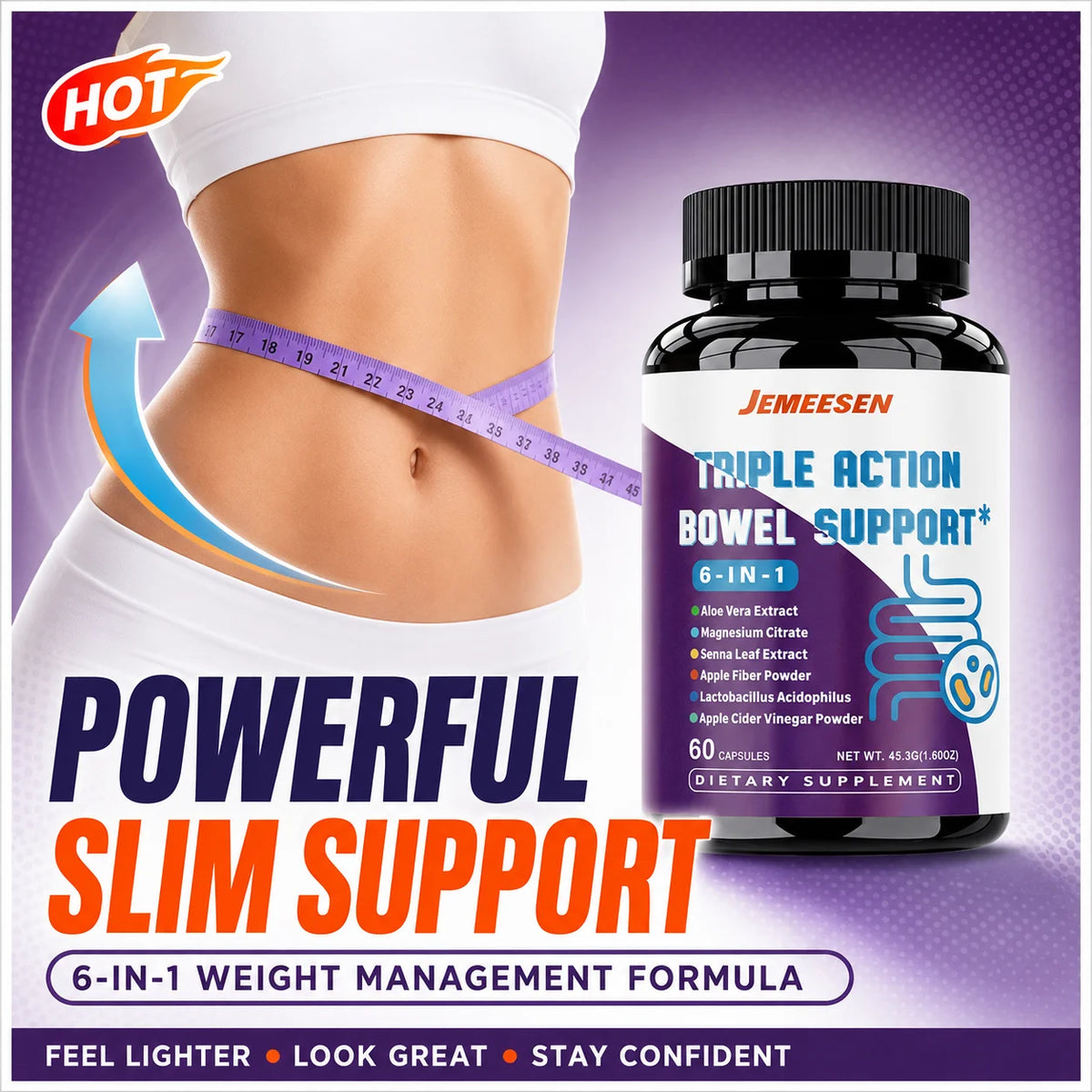 Composite dietary supplement (including psyllium/magnesium),gentle,promotes digestion,making the intestines more comfortable