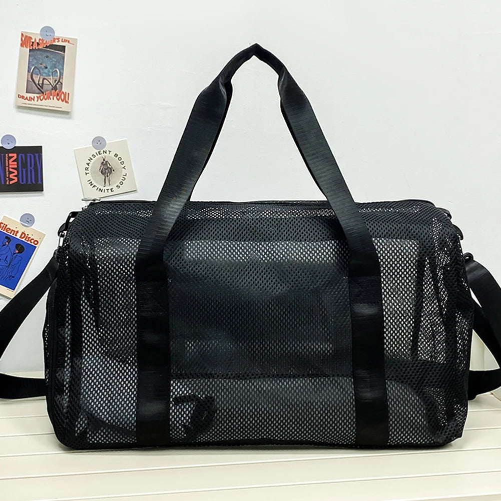 Mesh Travel Duffle Bag Overnight Weekender Bags with Shoe Compartment Carry On Sport Bag Large Capacity for Outdoor Travel