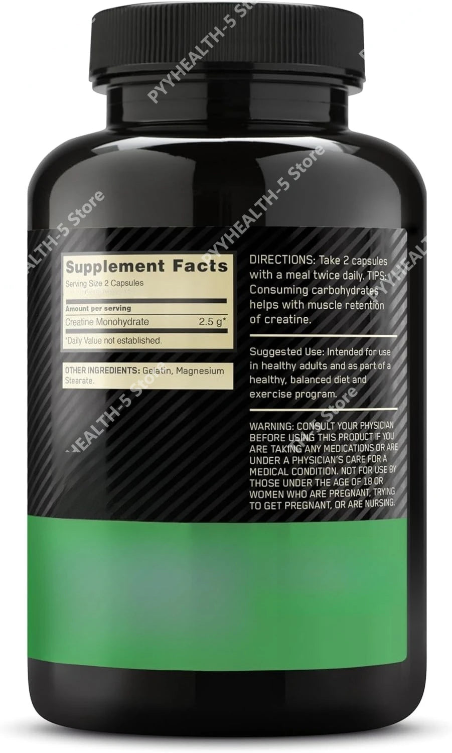 Creatine Monohydrate Supplement 60 Capsules Muscle Strength Fitness Pre-Workout Post-Workout Muscle Recovery Non-GMO Gluten-Free