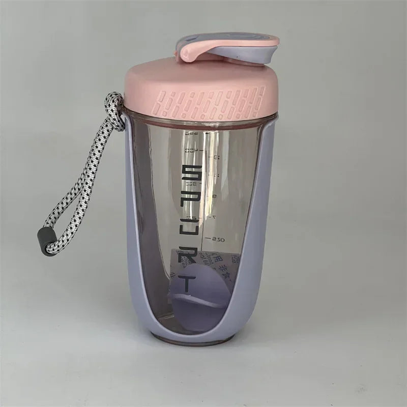 600ML Sports Shake Cup Blender Bottle with Plastic Mixing Ball, Leak Proof, Suitable for Gym Exercise