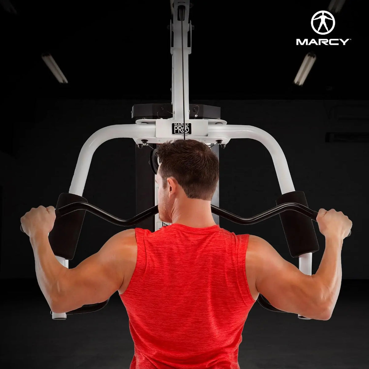 Home Gym Workout Station with Curl Pad, Lat Pulldown, Leg Developer & Weights, White, Custom