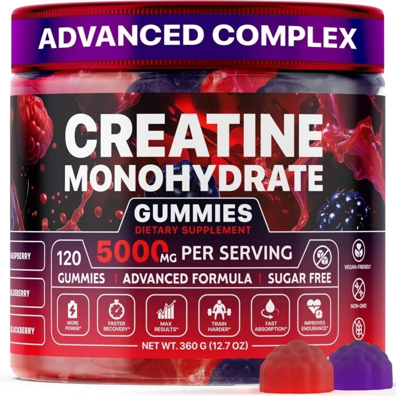 Creatine Monohydrate Gummies Raspberry & Blackberry Flavor Sugar Free for Men and Women Pre Workout Creatine Supplement 120count